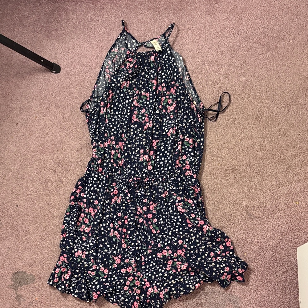 BeBop Navy and Pink Floral Jumpsuit